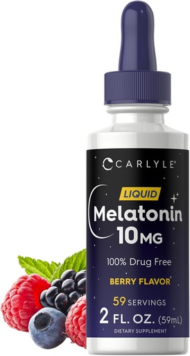 [BRSWYHQLCACAYYDG] Carlyle Melatonin 10mg  2 fl oz Liquid Drops ← Berry Flavor Silencio para adultos ← Non-GMO, Vegetarian Supplement