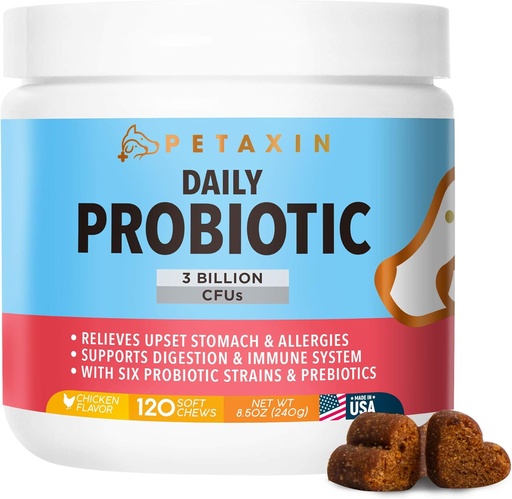 [BRSROAARCAJQ2CDV] Probiotics for Dogs - 6 Strains with Prebiotics - Supports Digestive and Immune System – Relief for Diarrhea, Bad Breath, Allergies, Gas, Constipation, Hot Spots - Made in USA - 120 Chews