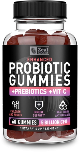 [BRSWYZ3YCACWMHQ6] Probiotic Gummies for Adults and Kids (60 Count | 5 Billion CFU) w/Organic Berry Antioxidants & Vitamin C for Immune Support and Digestion gummy- Prebiotics and Probiotics for women Gummies