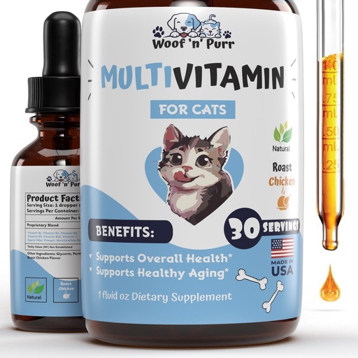 [BRSROBAYCQCQOE3P] Cat Multivitamin - Promotes Healthy Skin & Coat, Joint Support, Longevity & More - Cat Vitamins - Cat Supplements & Vitamins - Cat Vitamins for Indoor Cats - Kitten Vitamins - Cat Immune Support - 1oz