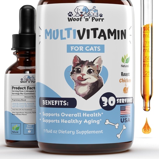 [BRSROBAYCQCQOE3P] Cat Multivitamine - Promoveaza sanatoasa piele si haina, suport comun, longevitate & mai mult - Cat Vitamine - Cat Suplimente si vitamine - Cat Vitamine pentru pisici de interior - Kitten Vitamine - Cat Immune Support - 1 oz