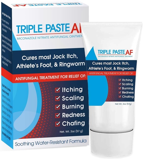 [BRSWIYYKPINWGETU] Triple Paste AF Anti Fungal Ointment for Skin Treats Most Athletes Foot and Ringworm - 2% Miconazole Antifungal Cream - 2 Oz Tube (Packaging May Vary)