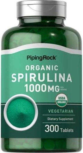 [BRSWIFDQAYJQEDTU] Piping Rock Organic Spirulina | 1000mg | 300 compresse | Arthrospira Platensis | Vegetariano, Non OGM, Integratore senza glutine
