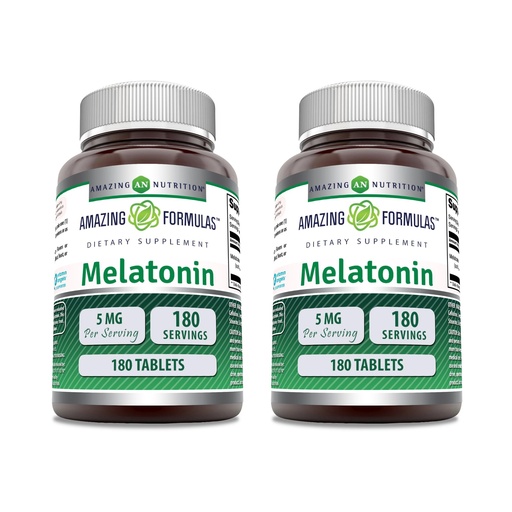 [BRSRAZLYPN4B43Q2] Amazing Formulas Melatonin Supplement | 5 Mg Per Serving | 180 Tablets | Non-GMO | Gluten Free | Made in USA | Pack of 2