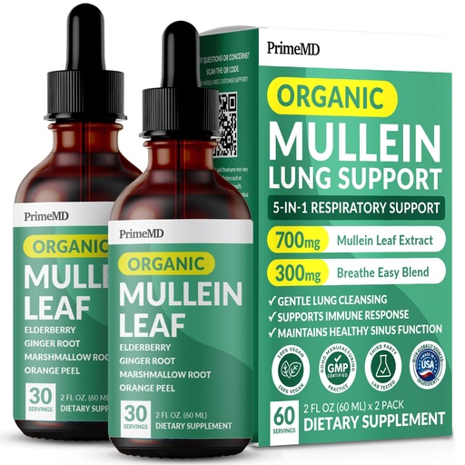 [BRSROHQ7CV7RGC35] 5-in-1 Mullein Drops for Lungs and Bronchial - Respiratory Lung Health Support with Mullen Leaf Extract for Lungs - Mullein Tincture with Elderberry, Echinacea and Ginger Root (60 Servings) (2-pack)
