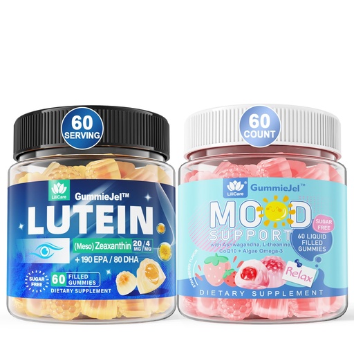 [BRSRAAT5OUGWY3IY] LILICARE Sugar Free Lutein 20mg Zeaxanthin Filled Gummies + Natural Calm Filled Gummies for Adults with Ashwagandha and Vegan Omega 3