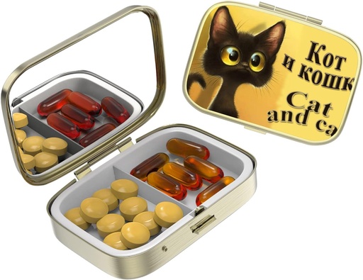 [BRSRMFADOUCQM2DF] Pockets & Purses,Elegant Pill Box üçün sevimli Kiçik Pill halda böyük bir Həvəskar,2 müsabiqə Travel Medicine Organizer Mağazalar Progesterone,Capsule Pills, Ibuprofen, Vitaminlər, Back-Bronze Cat