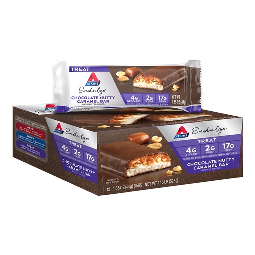 [BRSW2GQQO4CBOCA4] Atkins Endulge Chocolate Nutty Caramel Bar, Dessert Favorite, 2g Sugar, High in Fiber, Keto Friendly, 12 Count