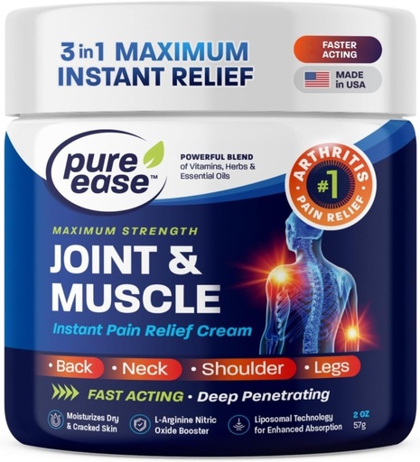 [BRSROBI2AAMAOYLV] Arthritis Pain Relief Cream for Back 3 in 1 Maximum Instant Relief 2 OZ - Fast-Acting Muscle Pain Cream Extra Strength Joint & Knee - Powerful Formula for Neck Shoulder & Lower Back