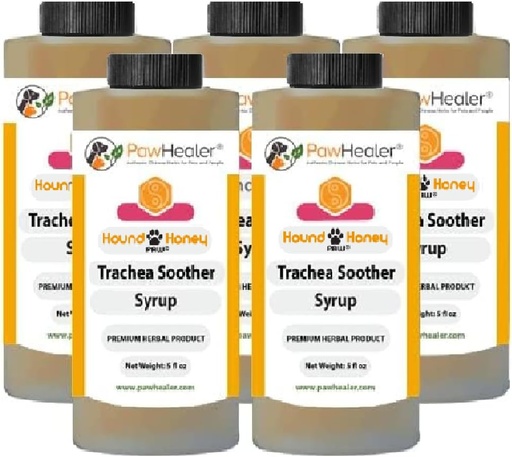 [BRSWGZT2CQIQICTU] Trachea Soother Syrup 5PAK Hound Honey - Remedio natural de herbas para síntomas de trachea colapsada - Tastes Good - Easy to Administer (5 fl oz /ea)