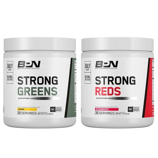 [BRSROYLQCMDQ4C3P] BARE PERFORMANCE NUTRITION BPN Strong Greens (Lemon) & Reds (Strawberry) Superfood Bundle