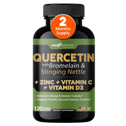 [BRSW2GITOICG2D32] Quercetin with Vitamin C and Zinc - Nettle Quercetin - Quercetin 500mg - Quercetin with Bromelain - Zinc Quercetin + Vitamin D3 - 120 Veggie Caps - (Non-GMO, Gluten-Free, Vegan) - 2 Month Supply