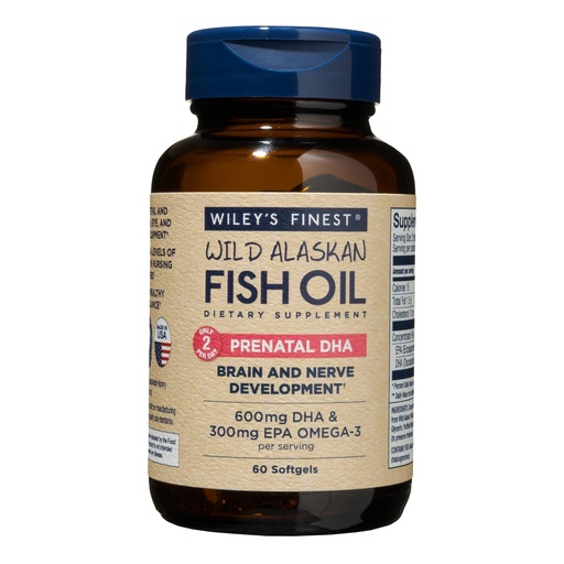 [BRSWIGAODEBWODDE] Wiley's Finest Wild Alaskan Fish Oil Prenatal DHA - 900mg EPA and DHA Omega-3s for Pregnant Women and Nursing Mothers - 60 Softgels (30 Prenatal Vitamin Servings)