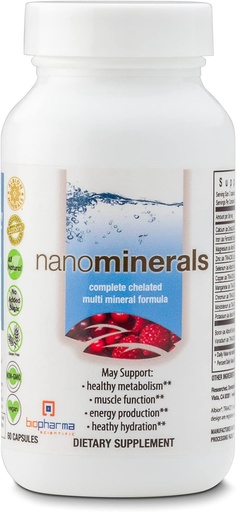[BRSWG2QROEHQGA3H] Biopharma Scientific NanoMinerals | Komplett chelated Multi-Mineral Capsules | Calcium, Magnesium, Zink, järn, kalium, koppar, krom och mer | 30 portioner