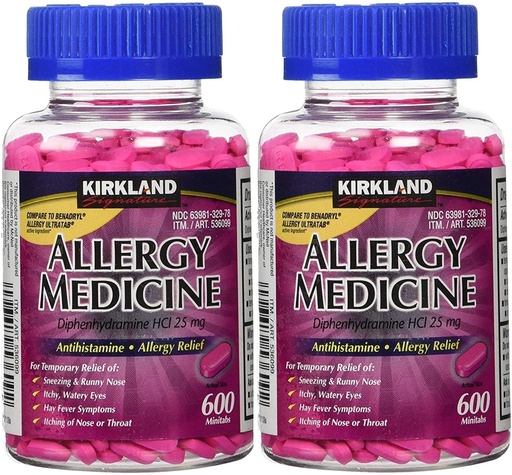 [BRSWGGT5CMHQEYLP] Kirkland Signature Allergy Medicine Diphenhydramine HCI 25 mg - 600 Minitabs - 2 Pack