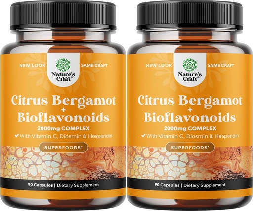 [BRSRMZY7BEHAOELA] Supplément Citrus Bergamot avec Citrus Bioflavonoïdes - Ultimate supplément Citrus Bioflavonoïdes avec Citrus Bergamot Extract 1000mg Rutin et Hespéridin pour Immunity & Heart Health Support (2 mois)