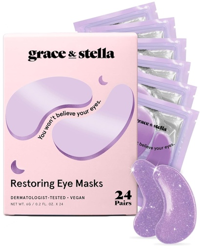 [BRSROAQ5PMPGOC33] grace & stella Retinol Under Eye Patches for Puffy Eyes and Dark Circles - Restoring Gel Under Eye Masks with Hyaluronic Acid - Vegan Cruelty-Free Skincare, Birthday Gifts for Women (Purple, 24 Pairs)