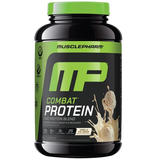 [BRSROGAOCMBWG2Q6] MusclePharm Combat Protein Powder, Vanilla Flavor, Fuels Muscles for Productive Workouts, 5 Protein Sources Including Whey Protein Isolate & Egg Albumin, Gluten Free, 2 lb, 25 Servings