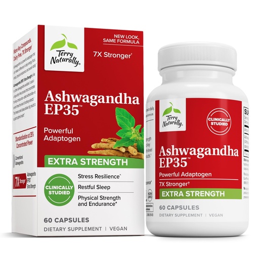 [BRSWYGD5AAHAYCAY] Terry Naturally Ashwagandha EP35 Extra Strength - 60 Capsules - Powerful Adaptogen - Non-GMO, Vegan - 60 Servings