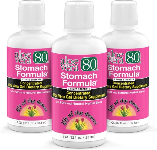 [BRSWIYYMOJ5G2HLI] Lily Of The Desert Stomach Formula, Aloe Vera 80 Gel - Concentrated Aloe Vera Juice with Slippery Elm, Chamomile, Peppermint, and Ginger for Gut Health, Heartburn, Acid Reflux, 32 Oz (Pack of 3)