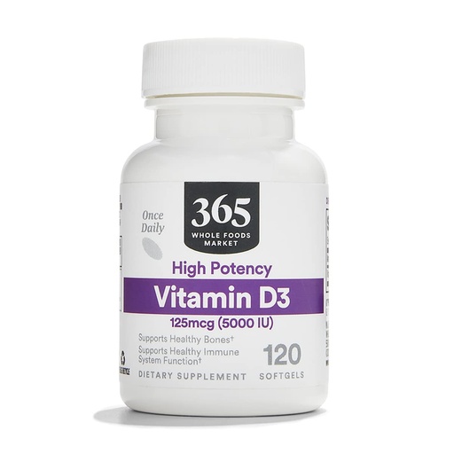 [BRSWGZQBOR5BGCIZ] 365 by Whole Foods Market, Vitamin D3 Softgels, 5000 IU, 120 CT