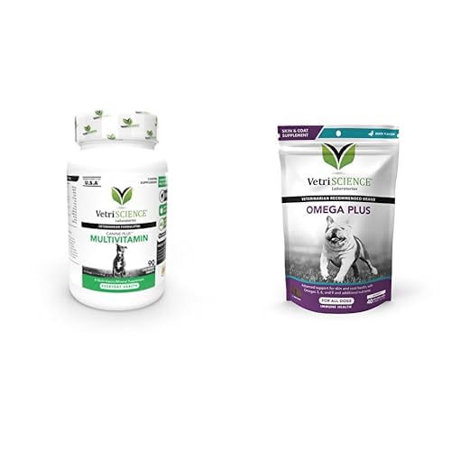 [BRSROGD5OYCBSYDD] VetriScience Canine Plus MultiVitamin for Dogs, 90 Tablets & Omega Plus Advanced Skin Supplement for Dogs, 40 Chews