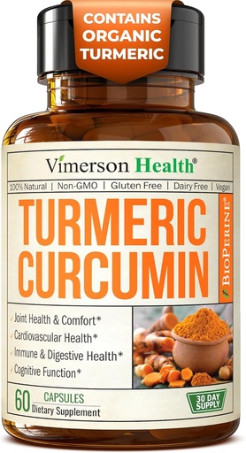 [BRSWKY33BZ7WIETE] Turmeric Curcumin Supplement with Black Pepper Extract - High Potency Organic Turmeric 1200mg & 95% Curcuminoids for Joint & Digestive Health - Joint Support Supplement - 60 Vegan Curcuma Capsules