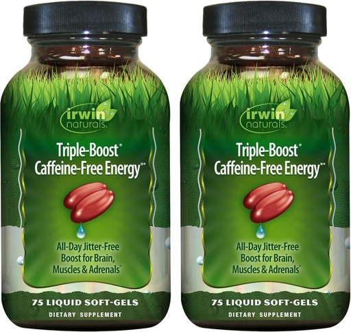 [BRSWIYYOOQMBYHLM] Irwin Naturals Triple-Boost Caffeine-Free Energy – 75 Liquid Soft-Gels – Adaptogenic Daily Energy Support - 2 Pack