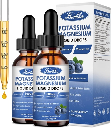 [BRSRAAYHBUHRQD3J] (2 Pack) Potassium Magnesium Supplement Liquid with Potassium, Magnesium,Calcium, Vitamin D3, Zinc, for Adult and Kid, Sugar Free