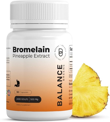[BRSROA35AEIGM2T4] Bromelain 500mg - Pineapple Extract Digestive Enzyme - Supports Digestion and Joint Support Supplement - by Balance Breens
