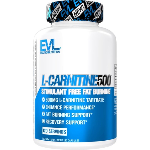 [BRSWGYI3OIARGADF] Evlution Nutrition Carnitine500 500 mg of Pure L-Carnitine in Each Serving (120 Serving, Capsule)