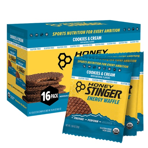 [BRSROGIQOJYRGHLA] Honey Stinger Organic Gluten Free Cookies & Cream Waffle, Energy Stroopwafel for Exercise, Endurance and Performance, Sports Nutrition for Home & Gym, Pre & During Workout, 16.96 Ounces (Pack of 16)
