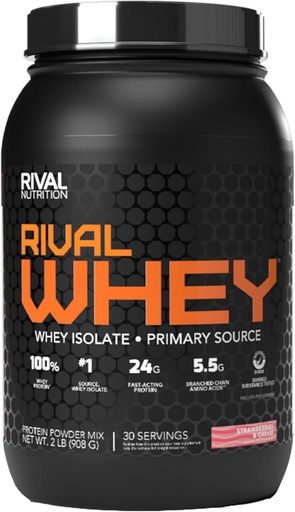 [BRSWKHQQDICBEDDG] Rivalus Rivalwhey – Strawberry Creme 2lb - 100% Whey Protein, Whey Protein Isolate Primary Source, Clean Nutritional Profile, BCAAs, No Banned Substances, Made in USA