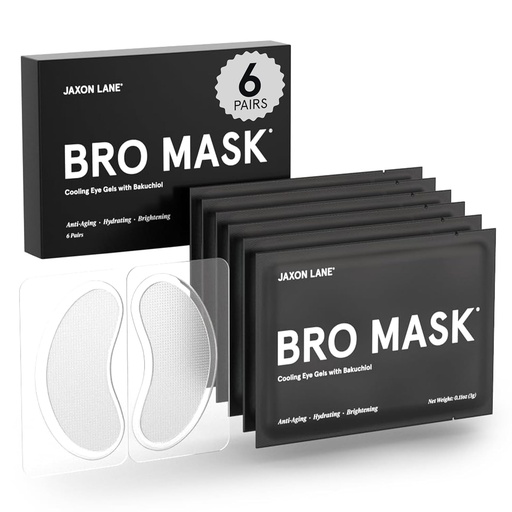 [BRSW2ZYCDIIWC2TL] BRO MASK Eye Patches for Men Skin Care | Cooling Eye Masks for Dark Circles and Puffiness, Anti Aging Hydrogel Pads with Bakuchiol, Caffeine & Niacinamide, Eye Bags Treatment for Men (6 bikote)