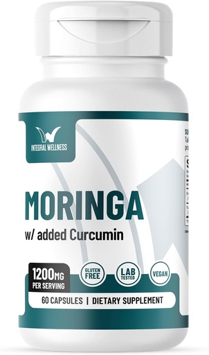 [BRSRAA37O4JWYCYZ] Moringa w/Curcumin Capsules (60 Caps) 1200mg Per Serving - 3rd Party Tested, Filler-Free