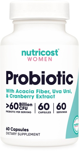 [BRSRMHTQAV5QIYLA] Nutricost Probiotic for Women 60 Billion CFU, 60 Capsules, Complex with Acacia Fiber, Uva Ursi, & Cranberry Extract - Non-GMO & Gluten Free