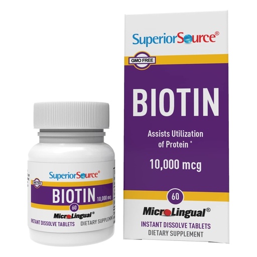 [BRSWIZIHCB7BS33A] Superior Source Biotin 10,000 mcg - Daily Supplement Supports Hair Health & Growth - Natural Biotin Supplement Aids Healthy Nails & Skin - 60 Sublingual Dissolving Tablets