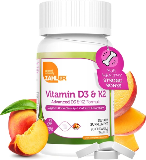 [BRSWYAYYBV6AIA37] Zahler - Vitamin D3 & K2 Chewable Supplement (90 Count) - Certified Kosher K2 D3 Vitamin 5000 IU Delicious Chew Tablet - Vitamin D & K2 for Calcium Absorption, Bone Density & Immune Support