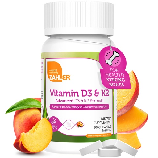 [BRSWYAYYBV6AIA37] Zahler - Vitamin D3 & K2 Chewable Supplement (90 Count) - Certified Kosher K2 D3 Vitamin 5000 IU Delicious Chew Tablet - Vitamin D & K2 for Calcium Absorption, Bone Density & Immune Support