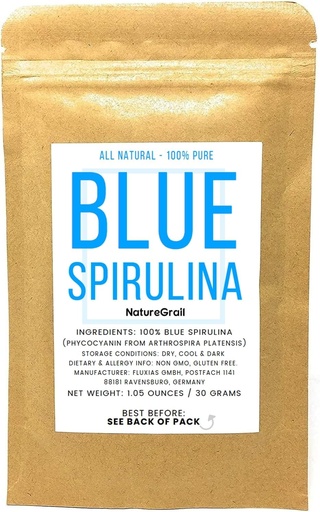 [BRSWYYD2OAMBSEIZ] Blue Spirulina Powder - 100% Pura Ficocianina - Coloración de alimentos azul profundo - Arthrospira Platensis - Peso neto: 1.05oz/30g