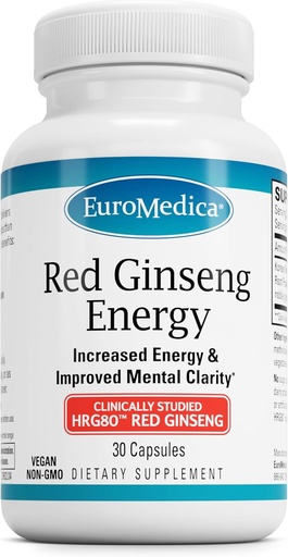 [BRSWYZA7BUGQYEQY] EuroMedica Red Ginseng Energy - Suplemento para apoyar la energía saludable & Focus - Suplemento herbal con coreano Red Ginseng Root Powder - Tablas Vegan para ayudar a la resistencia saludable - 30 cápsulas