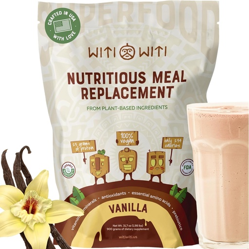 [BRSROCQTBYMQME37] WitiWiti Vegan Meal Replacement, Vanilla - Planta Basada Proteína Powder 23g - Superalimentos, Verdes, Prebióticos, Vitaminas y Minerales - Dairy Pulido Libre - Todo en Una Shake para Hombres Mujer, 15 Svgs