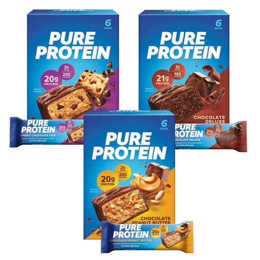 [BRSWKY33OUDGOFTU] Pure Protein Bars, High Protein, Nutritious Snacks to Support Energy, Low Sugar, Gluten Free, Variety Pack, 1.76oz, 18 Pack