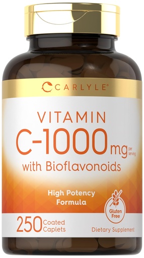 [BRSROZL4CECB6ETA] Carlyle Vitamin C 1000mg | with Rose Hips and Citrus Bioflavonoids | 250 Caplets | Vegetarian, Non-GMO, Gluten Free Supplement