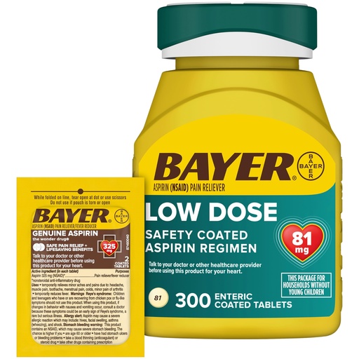 [BRSROEL2BUPR62A2] Bayer Aspirin 81mg Enteric Coated Tablets 300ct and 2 Count Travel Pack of Genuine Aspirin 325mg Coated Tablets