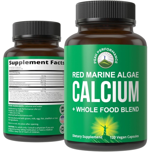 [BRSWYZQ3CIPGKYIV] Plant Based Calcium - Red Marine Algae Calcium Supplement with Vitamin C, D3, K, Magnesium, and Whole Food Vegetable Blend. Vegan Capsules for Bones and Joints. 120 Pills, Tablets