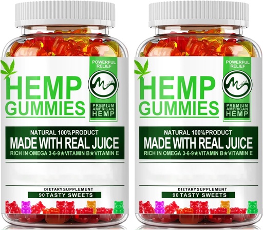 [BRSROEI2OQIQ2F37] (2 Pack) Hemp Gummies - 90PCS Stress Relief Fruity Gummy Bear with Hemp Oil