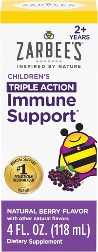 [BRSWGGL3CVYBADTJ] Zarbee's Elderberry Syrup for Kids, Daily Immune Support with Vitamin C & Zinc, Childrens Liquid Supplement, Natural Berry Flavor, 4 fl oz