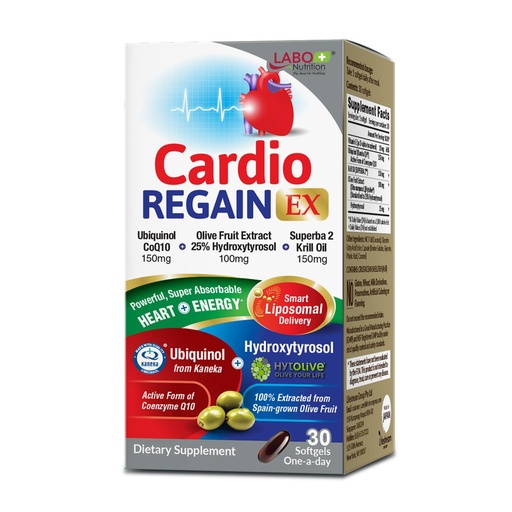 [BRSWGAT6CJ5QE3AY] LABO Nutrition CardioREGAIN EX — Liposomal Ubiquinol CoQ10 150mg with Krill Oil & Olive Fruit Extract — Cardiovascular Wellness & Cellular Energy Support — Made in Japan — 30 Softgels