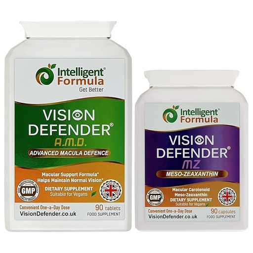 [BRSRMBL2BB6Q2YDJ] Vision Defender AMD and Vision Defender MZ Macula Health Bundle - AREDS2 Formula Boosted by Optimum High Strength Meso-Zeaxanthin Vegan Health Supplement (90 Days Supply)